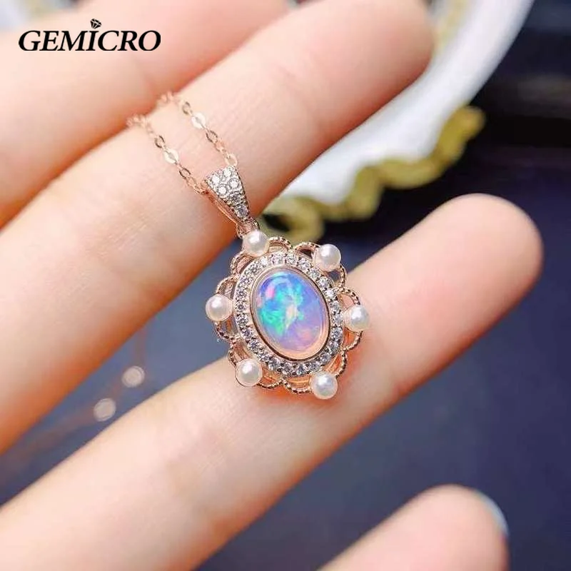 Gemicro Pendant Necklace for Women Charm Rose Gold Color Natural Opal Necklace Jewelry Silver 925 Simple Design
Gemicro Pendant Necklace for Women Charm Rose Gold Color Natural Opal Necklace Jewelry Silver 925 Simple Design