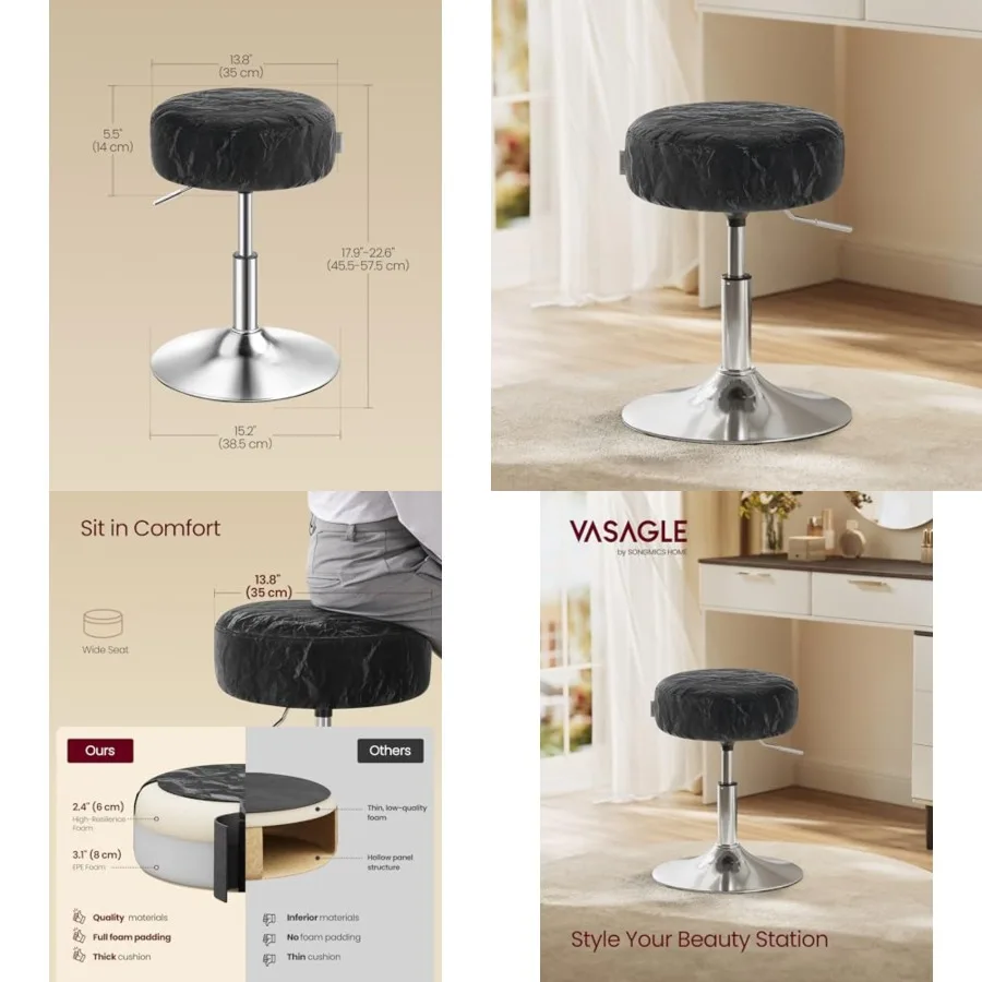 Adjustable Bar Stool, Makeup Vanity Chair, 360° Swivel Ottoman Stool, PU Upholstery, Thick Cushion, for Bedroom, Kitchen, Dinin
Adjustable Bar Stool, Makeup Vanity Chair, 360° Swivel Ottoman Stool, PU Upholstery, Thick Cushion, for Bedroom, Kitchen, Dinin