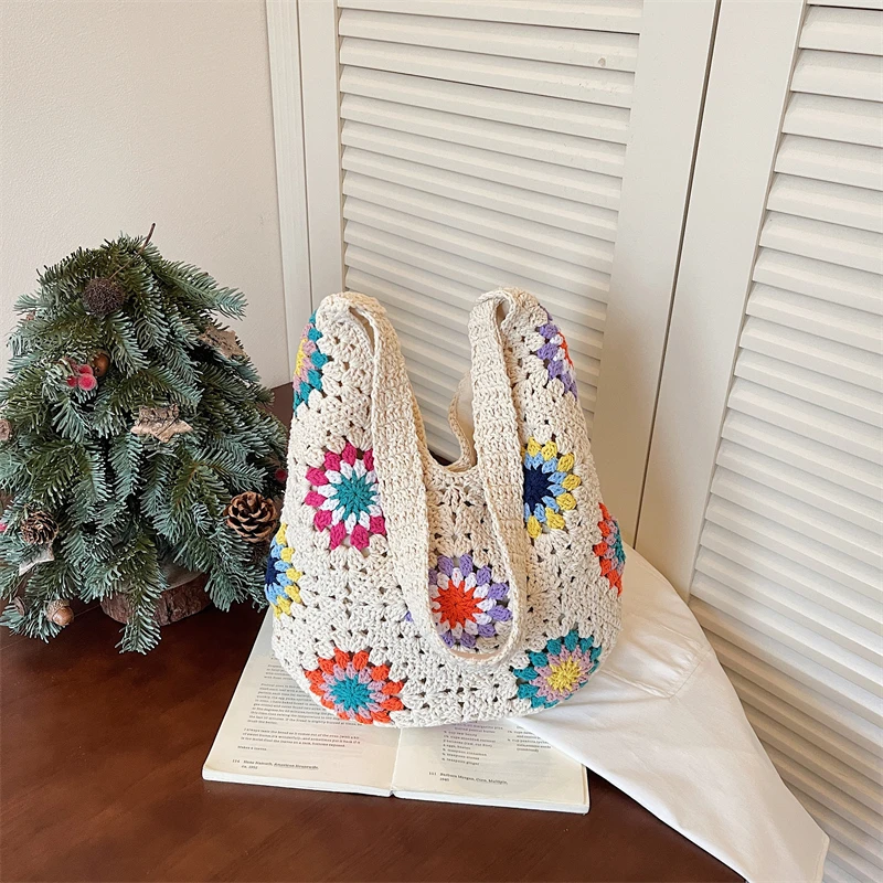 Boho Handmade Crochet Hobo Tote Bag Women Colorful Floral Hollow Knit Shoulder Bag Large Capacity Cotton Woven Crossbody Purse
Boho Handmade Crochet Hobo Tote Bag Women Colorful Floral Hollow Knit Shoulder Bag Large Capacity Cotton Woven Crossbody Purse