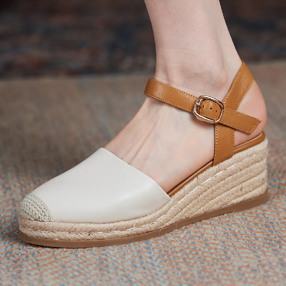 Women's cow leather mix color patchwork ankle strap wedge platform high heel sandals round toe casual female heeled summer pumps
Women's cow leather mix color patchwork ankle strap wedge platform high heel sandals round toe casual female heeled summer pumps