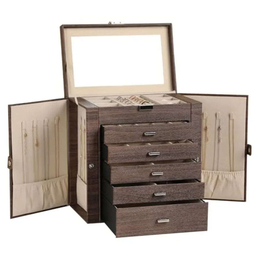 Jewelry Box6-Tier PU Leather Jewelry Organizer Multi-functional Storage Case with Mirror Accessories Holder with 5 Drawers for
Jewelry Box6-Tier PU Leather Jewelry Organizer Multi-functional Storage Case with Mirror Accessories Holder with 5 Drawers for