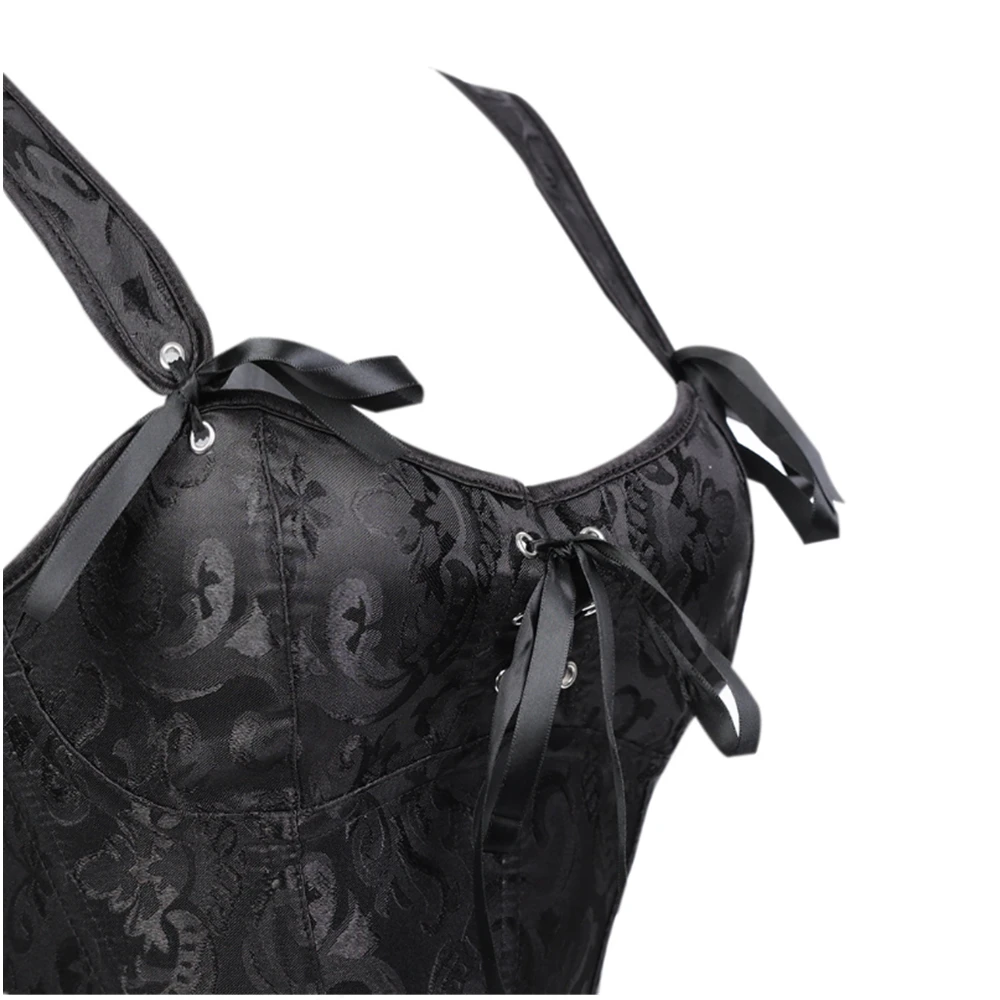 Women Corset with Straps Vintage Black Jacquard Slim Crop Top Tank Gothic Lace Up Body Shaper court Fishbone Bustier Vest
Women Corset with Straps Vintage Black Jacquard Slim Crop Top Tank Gothic Lace Up Body Shaper court Fishbone Bustier Vest