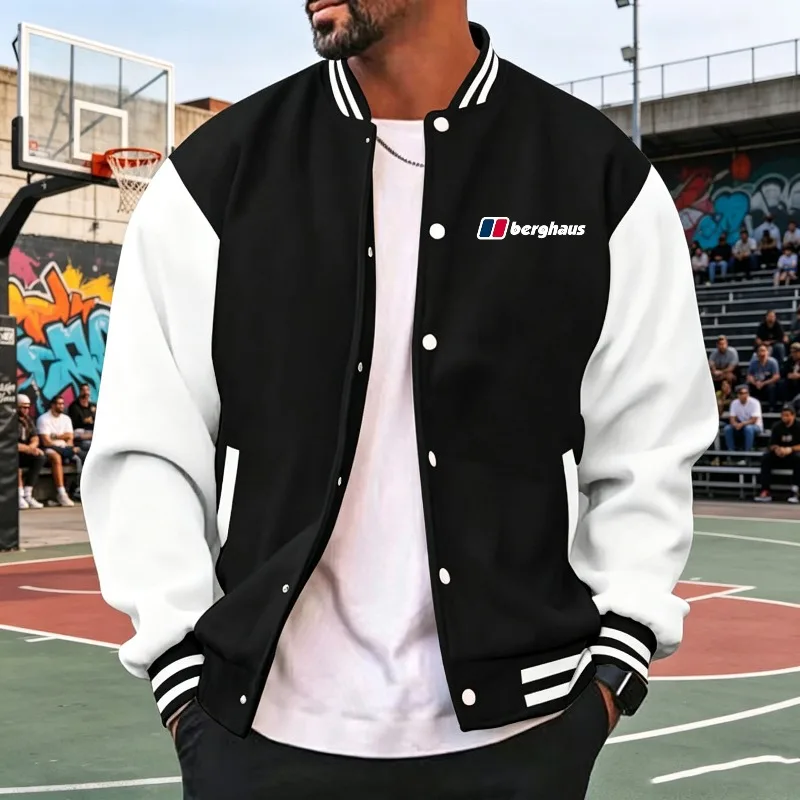 Men's baseball jacket with two letter Berghaus print loose fit, casual street sports jacket for spring and autumn
Men's baseball jacket with two letter Berghaus print loose fit, casual street sports jacket for spring and autumn