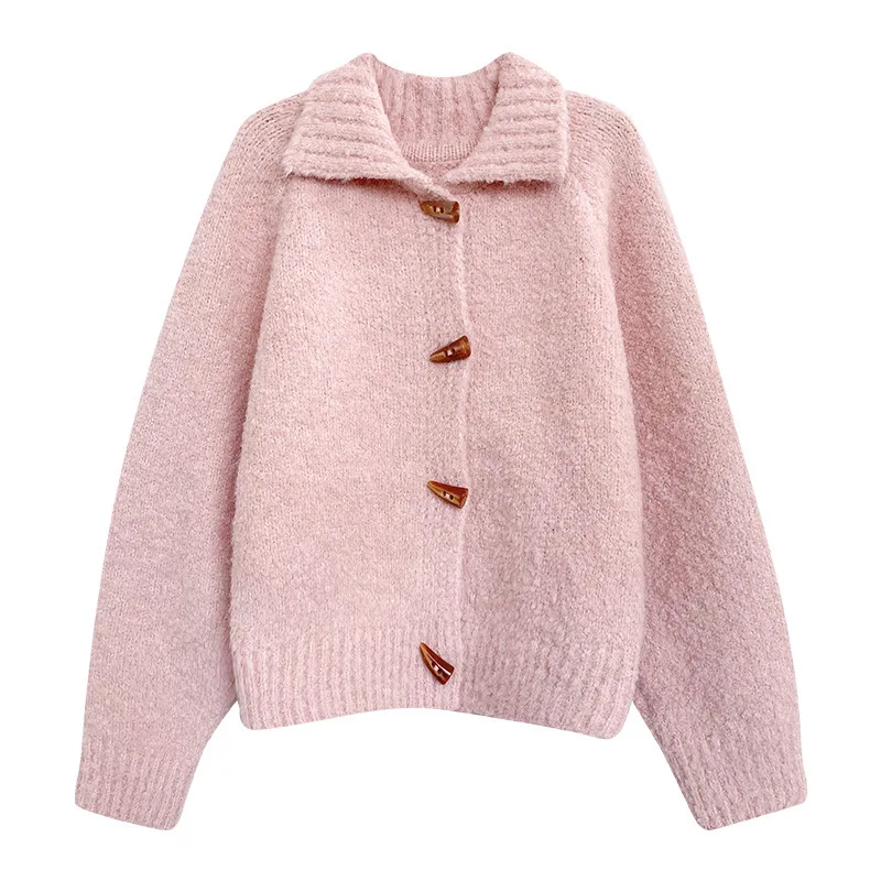 Retro Horn Button Solid Color Sweater Jacket For Women, 2024 Autumn And Winter New Loose Knit Cardigan
Retro Horn Button Solid Color Sweater Jacket For Women, 2024 Autumn And Winter New Loose Knit Cardigan