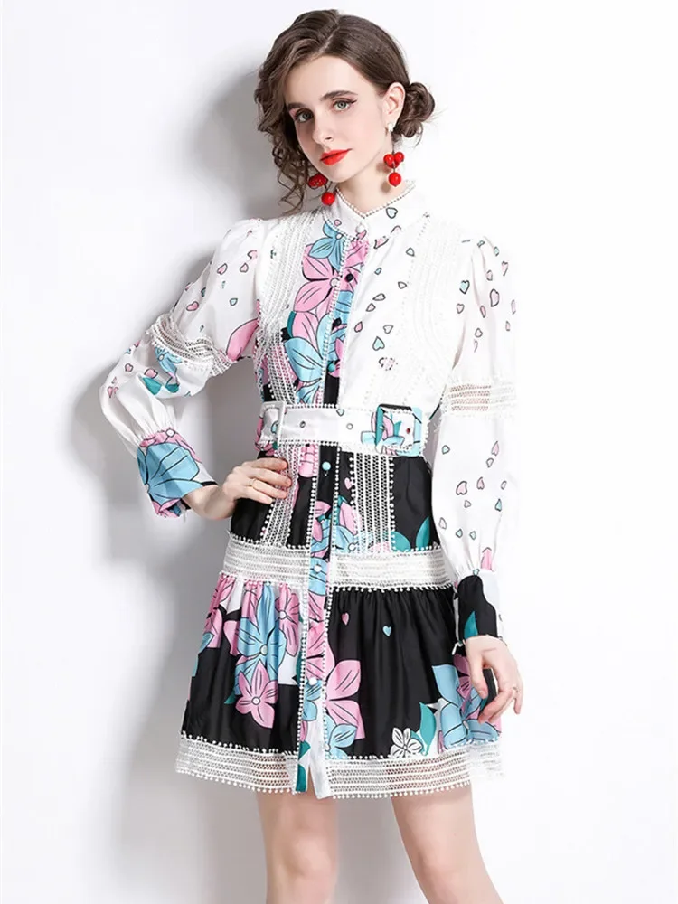 New Elegant Flower Crochet Patchwork Lace Hollow Out Short Dress Women Single Breasted Lantern Sleeve Belt A Line Party Vestidos
New Elegant Flower Crochet Patchwork Lace Hollow Out Short Dress Women Single Breasted Lantern Sleeve Belt A Line Party Vestidos