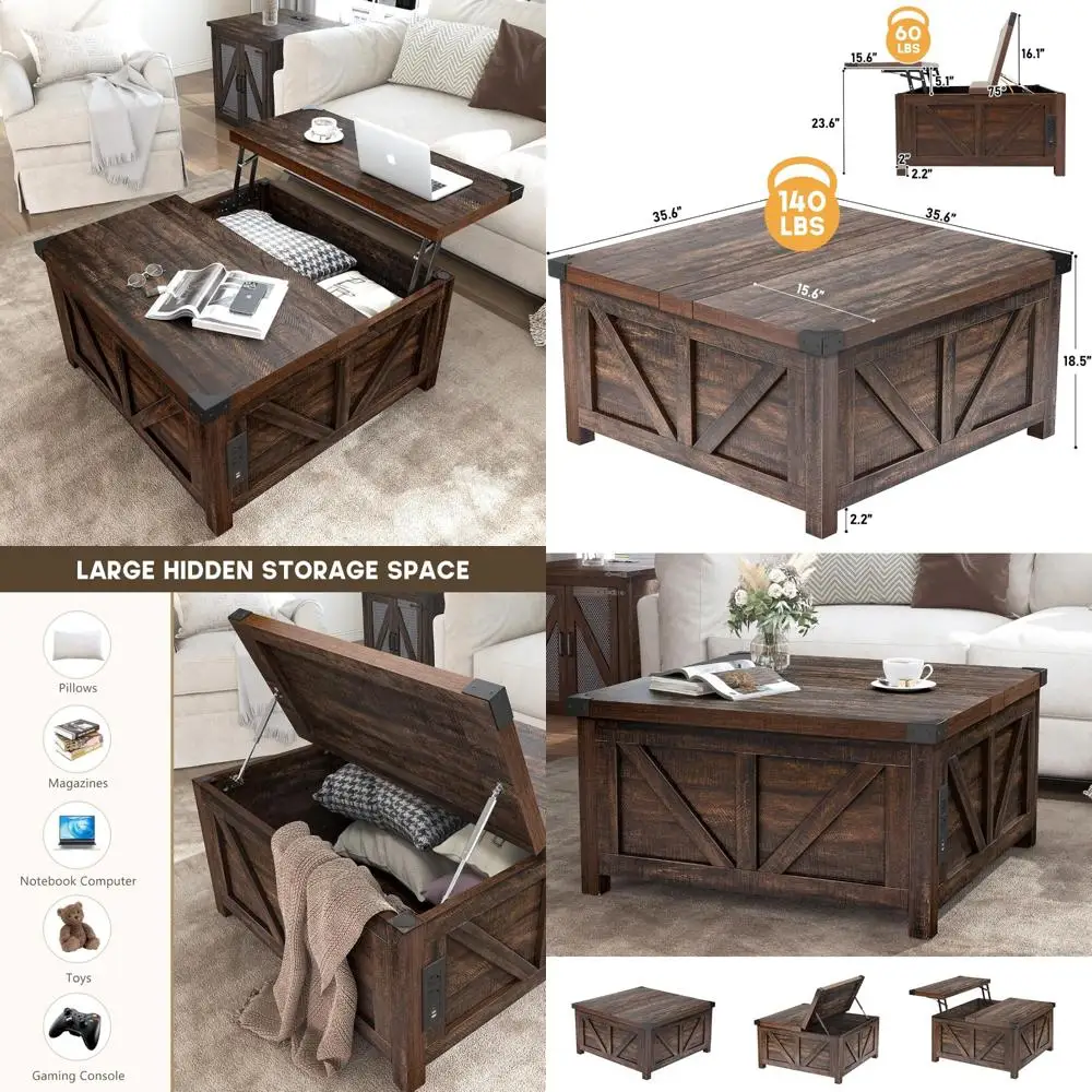 Lift Top Farmhouse Coffee Table with Storage, Wood Square Living Room Table featuring Charging Station and USB Port
Lift Top Farmhouse Coffee Table with Storage, Wood Square Living Room Table featuring Charging Station and USB Port