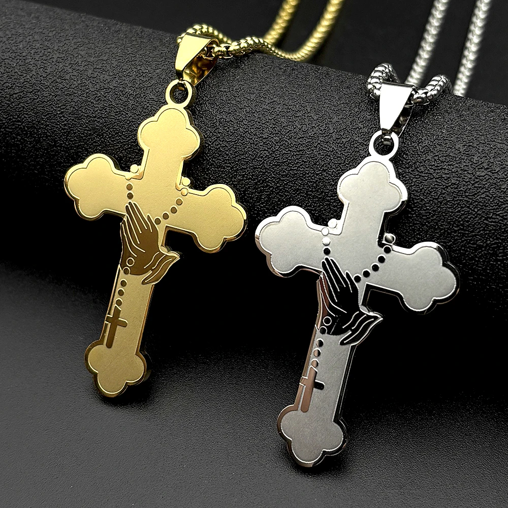Jesus Cross Praying Hand Stainless Steel Pendant Necklace for Women Men Gold Color Catholic Faith Rosary Box Chain Jewelry Gift
Jesus Cross Praying Hand Stainless Steel Pendant Necklace for Women Men Gold Color Catholic Faith Rosary Box Chain Jewelry Gift