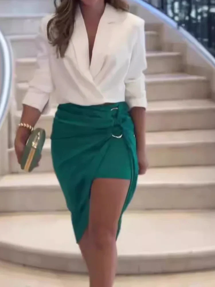 Women Two Piece Skirt Sets Full Sleeve Shirts V Neck High Waist Irregular Skirts Slim Fit A Line Solid Splice Summer Office Lady
Women Two Piece Skirt Sets Full Sleeve Shirts V Neck High Waist Irregular Skirts Slim Fit A Line Solid Splice Summer Office Lady