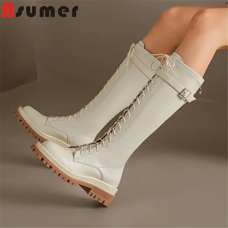 ASUMER 2024 New Ladies Autumn Knee High Boots Cross Tied Thick High Heels Shoes Genuine Leather Zipper Women Boots
ASUMER 2024 New Ladies Autumn Knee High Boots Cross Tied Thick High Heels Shoes Genuine Leather Zipper Women Boots