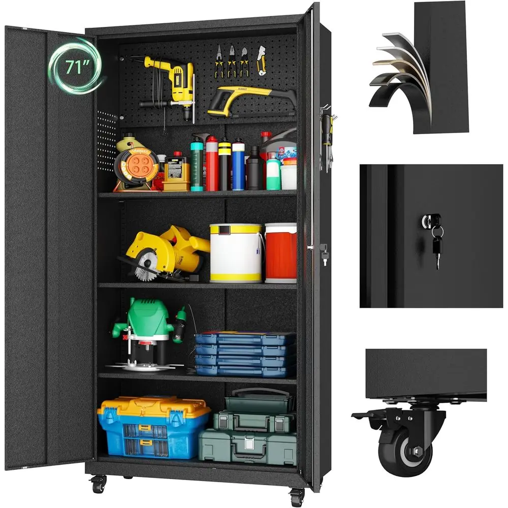 71 Rolling Tool Storage Cabinet with Lockable Doors, Adjustable Shelves, and Pegboard for Workshops, Garages, and Storage Spaces
71 Rolling Tool Storage Cabinet with Lockable Doors, Adjustable Shelves, and Pegboard for Workshops, Garages, and Storage Spaces