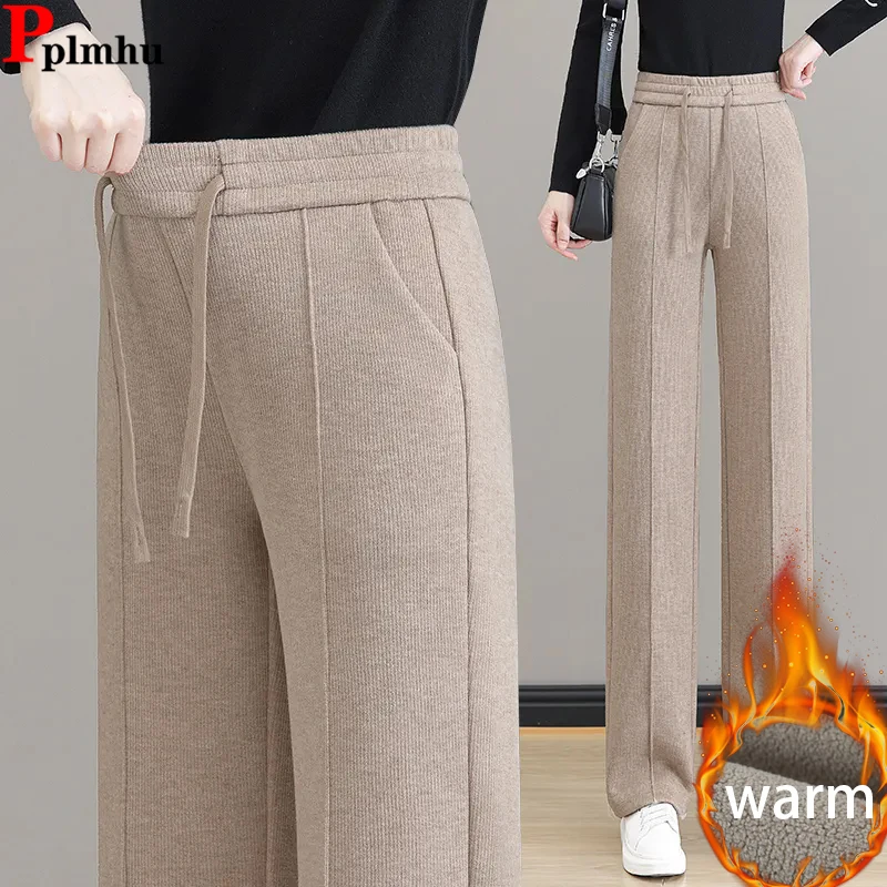 Winter Warm Loose Wide Leg Pants Women Elastic High Waist Plush Velvet Lined Straight Pantalones Casual Thicken Snow Wear Calca
Winter Warm Loose Wide Leg Pants Women Elastic High Waist Plush Velvet Lined Straight Pantalones Casual Thicken Snow Wear Calca