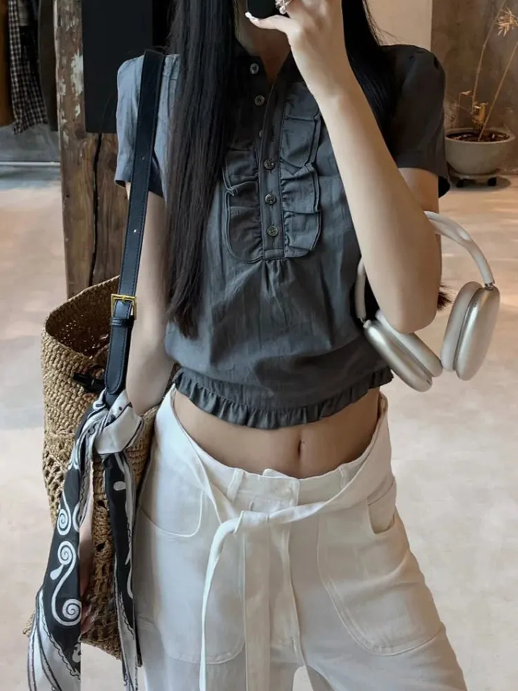 High Quality Short Sleeve Pleated Collar Women's Shirt Top Stylish Design Spring Summer New Arrival Fashionable Commute Style
High Quality Short Sleeve Pleated Collar Women's Shirt Top Stylish Design Spring Summer New Arrival Fashionable Commute Style