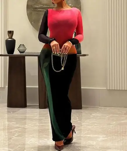 Sexy Women's Dress Summer New Color Blocked Print Round Neck Mesh See Through Long Sleeved Hip Hugging Dress Suitable for Party
Sexy Women's Dress Summer New Color Blocked Print Round Neck Mesh See Through Long Sleeved Hip Hugging Dress Suitable for Party