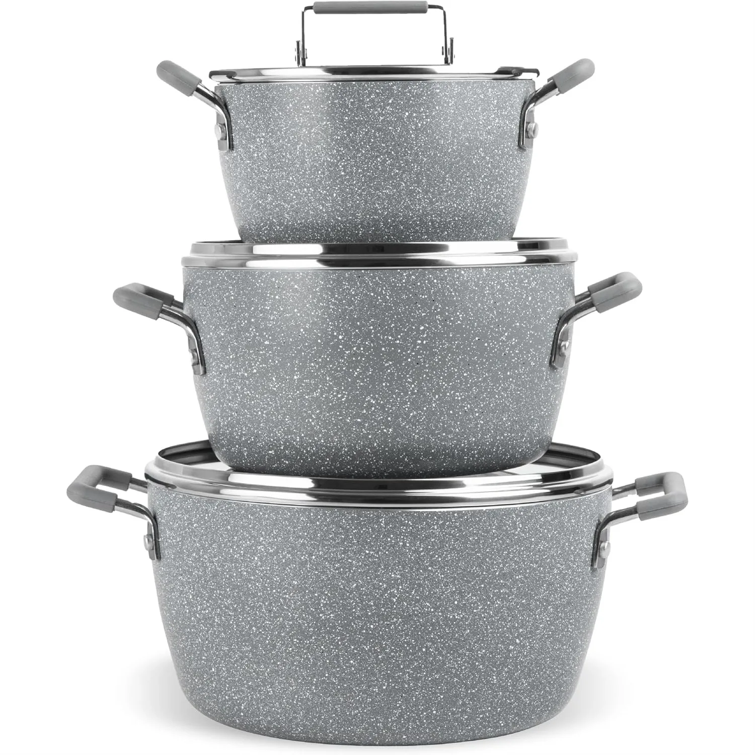 Nonstick Pots and Pans Set, 6 Piece Stackable Cookware with Lids, Stay Cool Handles Dishwasher Safe
Nonstick Pots and Pans Set, 6 Piece Stackable Cookware with Lids, Stay Cool Handles Dishwasher Safe