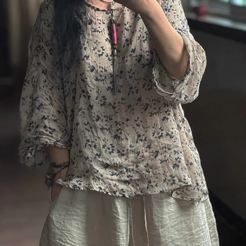 Women Rural Style Light Thin Ramie Blouse Printed Pullovers Summer Loose Retro Round-Neck Irregular Hem Long-Sleeved Short Tops
Women Rural Style Light Thin Ramie Blouse Printed Pullovers Summer Loose Retro Round-Neck Irregular Hem Long-Sleeved Short Tops