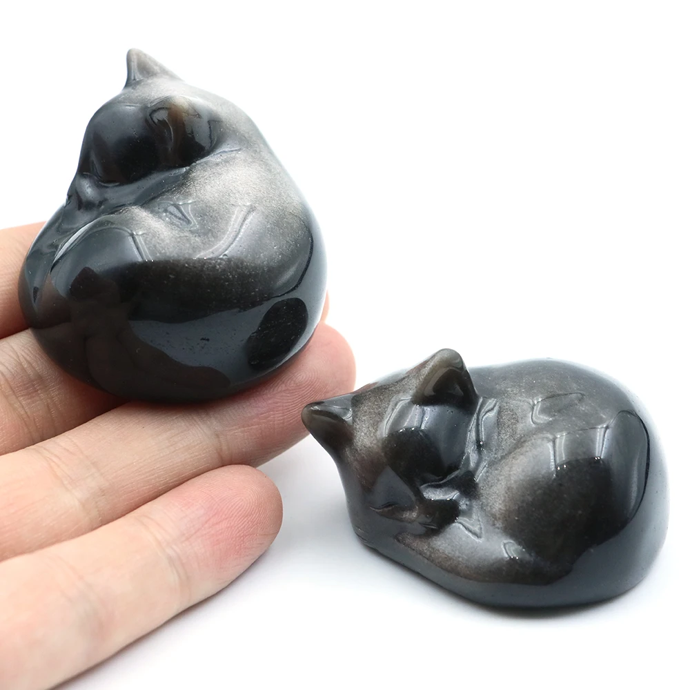 Natural Stone Silver Obsidian Cat Statue Decoration Charm Buddhism Zen Figurine Desk Home Decor Crystal Carved Sleeping Cat Gift
Natural Stone Silver Obsidian Cat Statue Decoration Charm Buddhism Zen Figurine Desk Home Decor Crystal Carved Sleeping Cat Gift