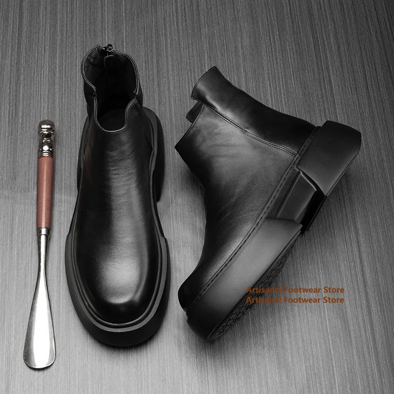 Thick-Soled High Top Chelsea Boots Round Toe Black Leather Back Zipper Boots British Style Designer Trendy Handmade Men's Boots
Thick-Soled High Top Chelsea Boots Round Toe Black Leather Back Zipper Boots British Style Designer Trendy Handmade Men's Boots