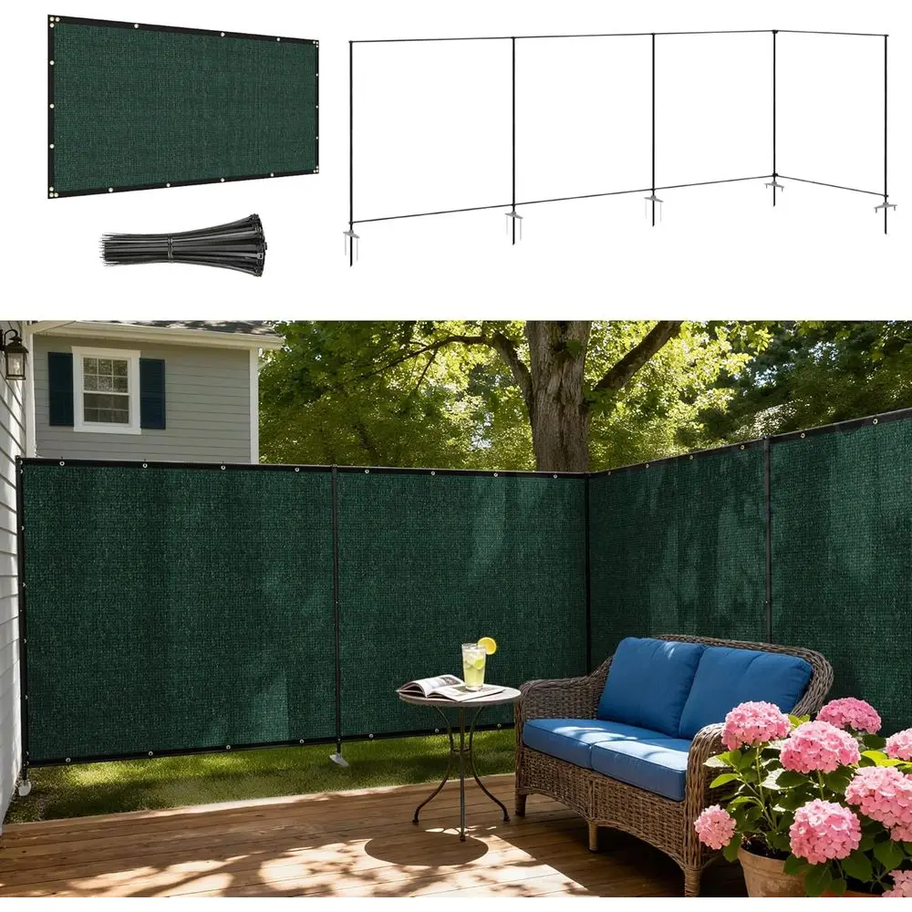 6' x 31' Freestanding Privacy Screen Set with Iron Poles, Ground Spikes, UV-Resistant Green Mesh for Garden, Pet Area, or Patio
6' x 31' Freestanding Privacy Screen Set with Iron Poles, Ground Spikes, UV-Resistant Green Mesh for Garden, Pet Area, or Patio