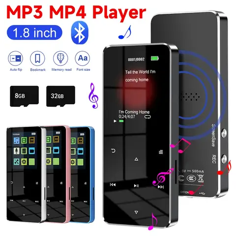 1.8 Inch TFT MP3 Player Touch Screen Bluetooth-compatible 5.0 Music Walkman USB 2.0 3.5mm Jack with E-book Recording for Student