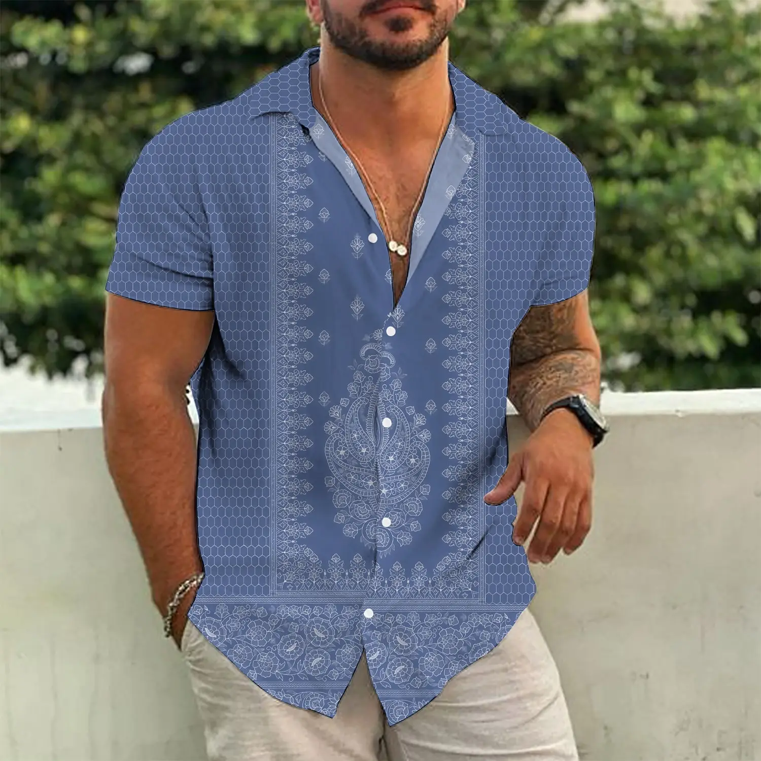 Honeycomb Texture Tribal Print Turn-Down Collar Short Sleeve Shirt – Sleek Shirt for Office Days & Casual Outings
Honeycomb Texture Tribal Print Turn-Down Collar Short Sleeve Shirt – Sleek Shirt for Office Days & Casual Outings