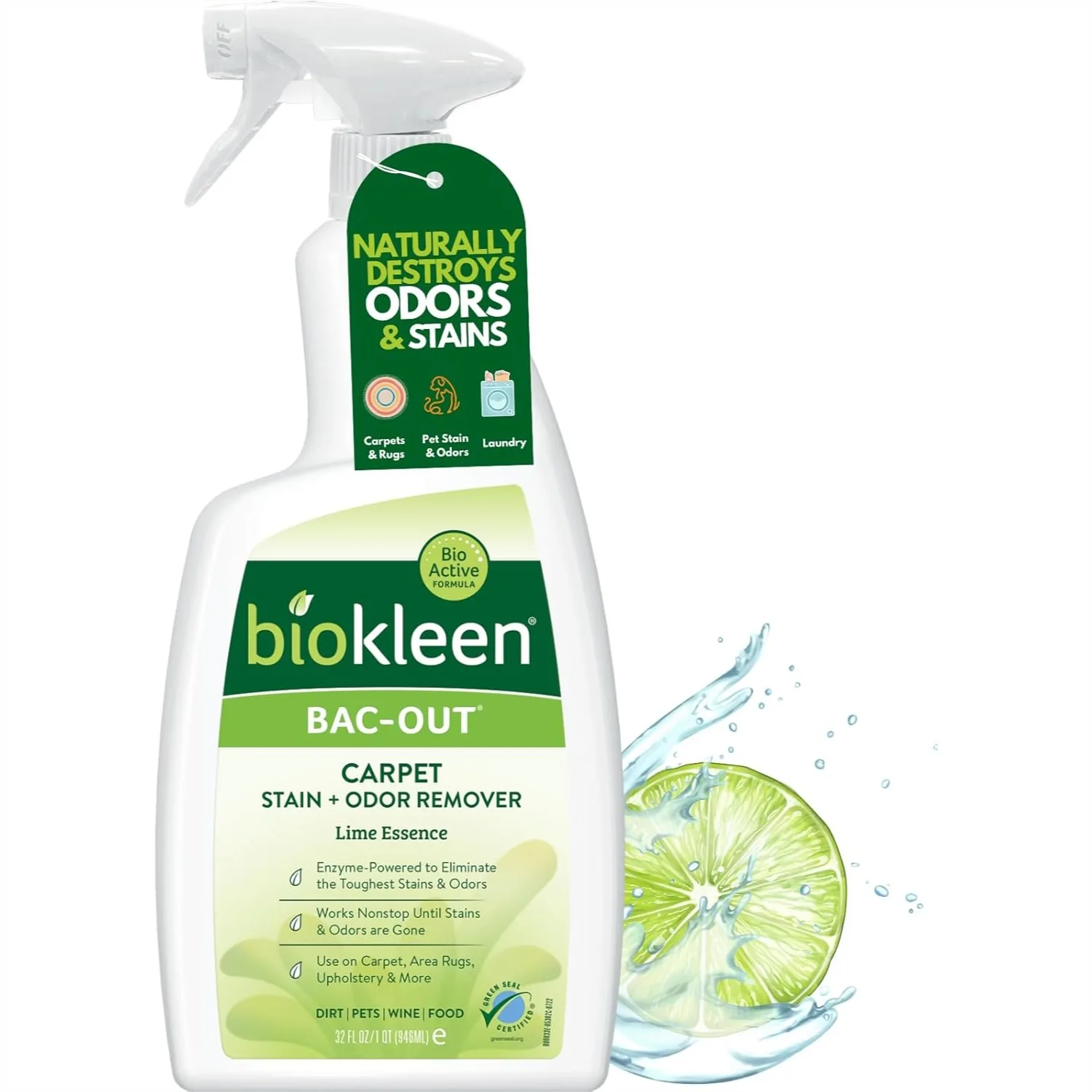 Enzyme Cleaner Spray for Pet Stains and Odor Remover with Plant-Based Formula, Lime Scent, 32oz
Enzyme Cleaner Spray for Pet Stains and Odor Remover with Plant-Based Formula, Lime Scent, 32oz