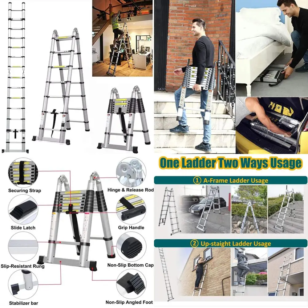Многоцелевая портативная телескопическая лестница, удлинительная лестница длиной 16,4 фута со стабилизатором для внутреннего и наружного использования
Многоцелевая портативная телескопическая лестница, удлинительная лестница длиной 16,4 фута со стабилизатором для внутреннего и наружного использования