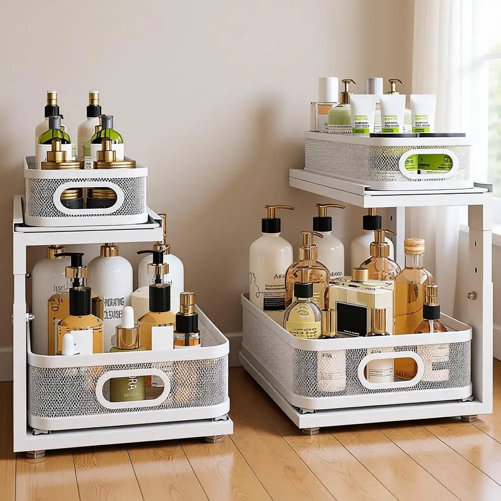 Двухуровневый регулируемый выдвижной органайзер для шкафа с шарикоподшипниками для хранения на кухне и в ванной
Двухуровневый регулируемый выдвижной органайзер для шкафа с шарикоподшипниками для хранения на кухне и в ванной