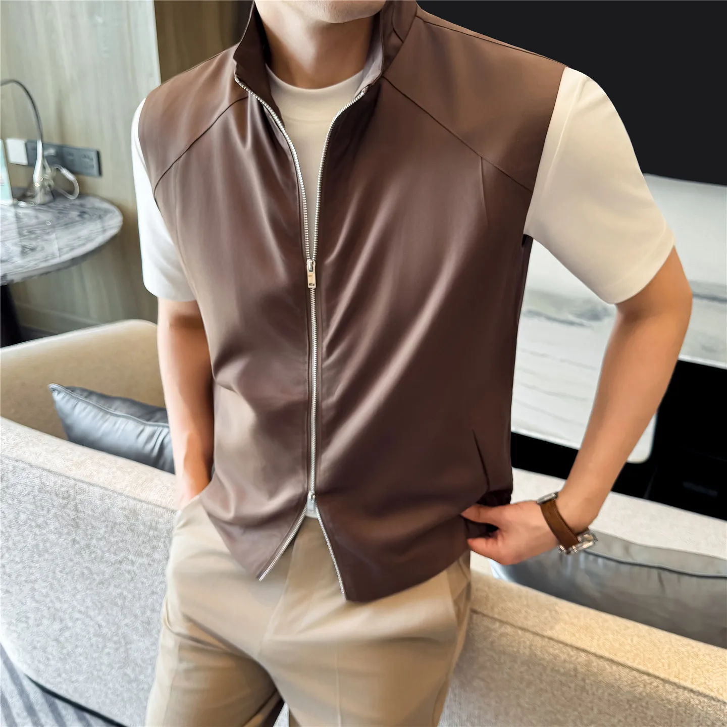 Sustainable Tencel Sleeveless Vest for Men - Summer Breathable Ice Silk Feel Lightweight Stand Collar Zip Front Top
Sustainable Tencel Sleeveless Vest for Men - Summer Breathable Ice Silk Feel Lightweight Stand Collar Zip Front Top