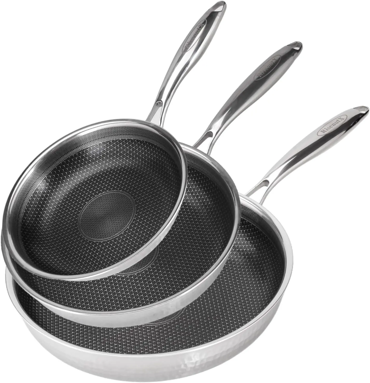 8 10 12 Inch Stainless Steel Non Stick Skillet Set, Frying Pans, PFOA Free, Dishwasher & Oven Safe, Induction
8 10 12 Inch Stainless Steel Non Stick Skillet Set, Frying Pans, PFOA Free, Dishwasher & Oven Safe, Induction