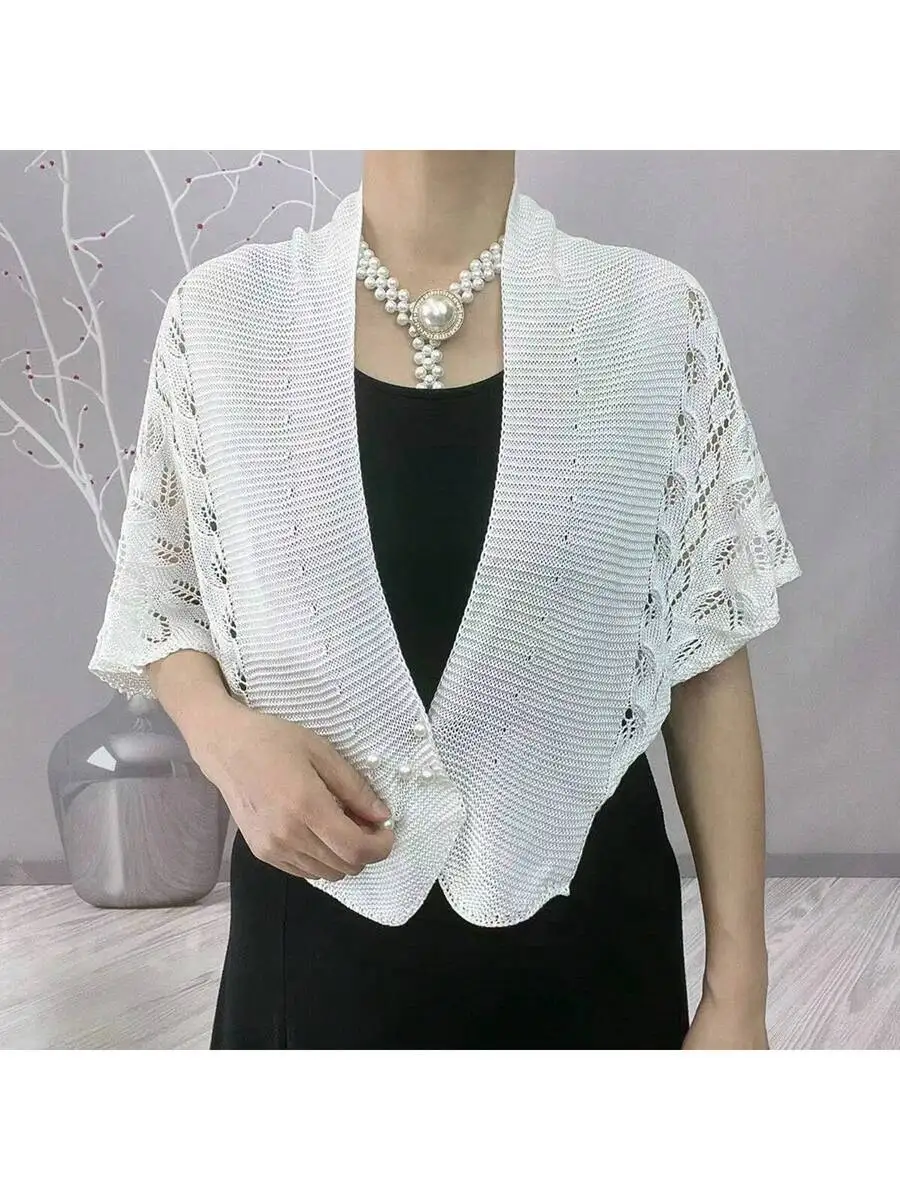 Women Knitted Lace Cape Shawl With Pearl Beads Lightweight Summer Scarf
Women Knitted Lace Cape Shawl With Pearl Beads Lightweight Summer Scarf