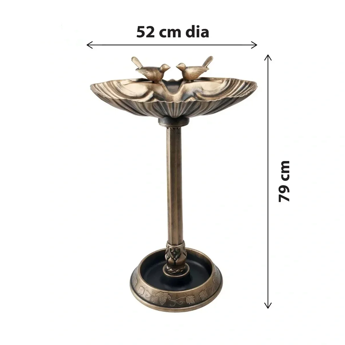 Bronze bird bath feeder with flowerpot base Plastic construction with a hand-painted surface for weather resistance
Bronze bird bath feeder with flowerpot base Plastic construction with a hand-painted surface for weather resistance