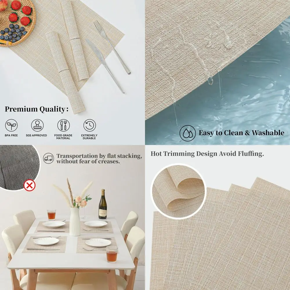 Set of 24 Beige Heat-Resistant, Non-Slip PVC Woven Placemats for Dining Tables - Washable and Durable
Set of 24 Beige Heat-Resistant, Non-Slip PVC Woven Placemats for Dining Tables - Washable and Durable