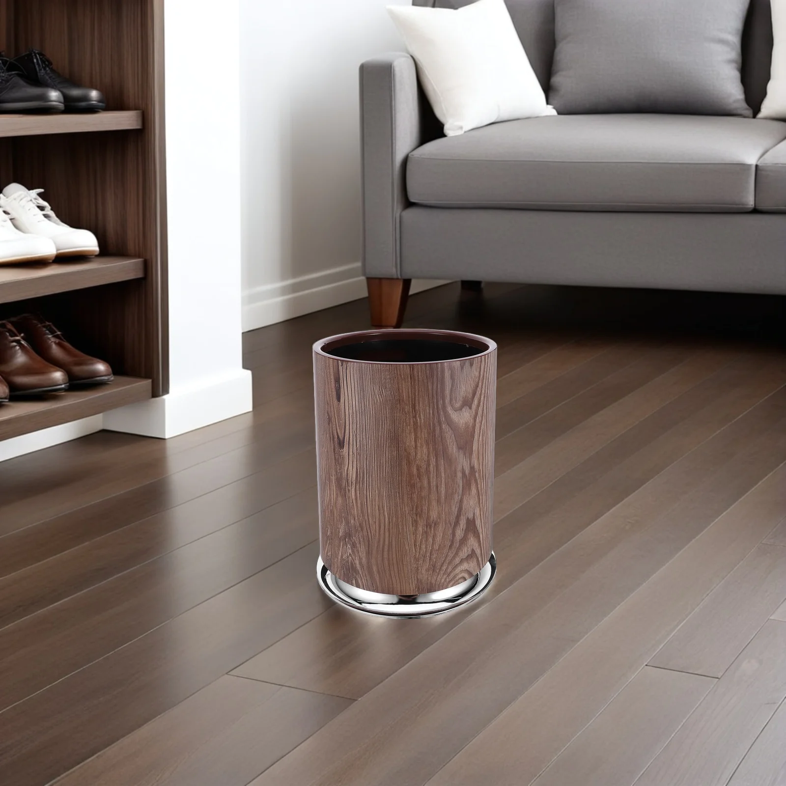 Wood Grain Look Waste Basket Light Brown Round Modern Design Indoor Outdoor Trash Can Patio Yard Entry Garbage Container
Wood Grain Look Waste Basket Light Brown Round Modern Design Indoor Outdoor Trash Can Patio Yard Entry Garbage Container
