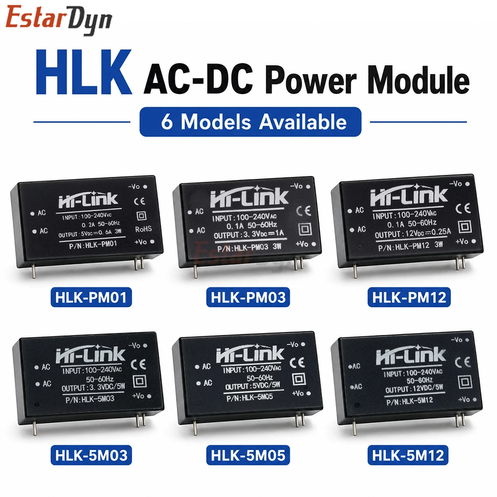 Estardyn Hi-Link HLK-PM01 PM03 PM12 Isolated AC-DC Power Module 5V 3.3V 12V 3W PCB Converter
Estardyn Hi-Link HLK-PM01 PM03 PM12 Isolated AC-DC Power Module 5V 3.3V 12V 3W PCB Converter
