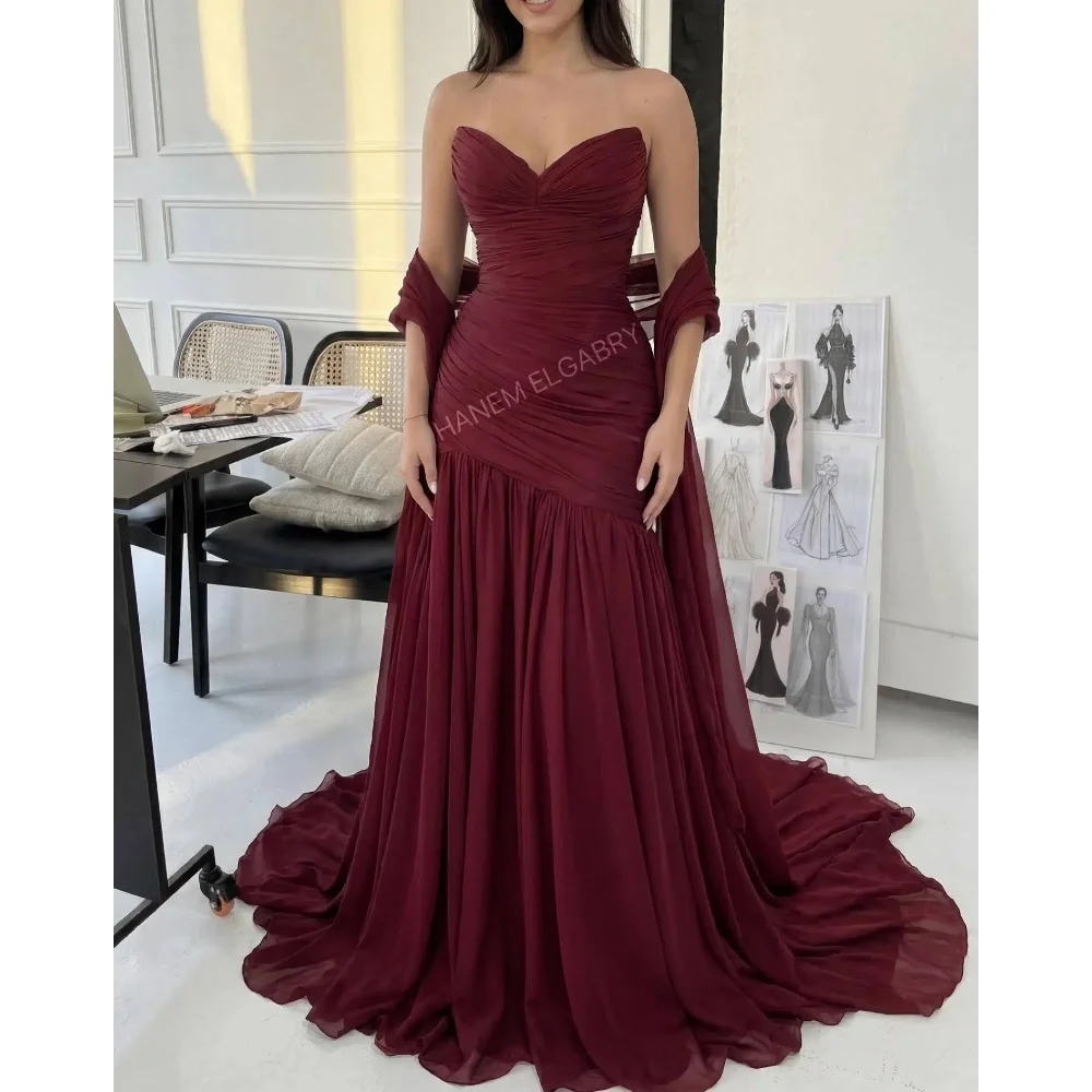 Burgundy A Line Evening Dresses Sweetheart Soft Chiffon Prom Gowns Sleeveless Floor Length Women Customized Special Events Gowns
Burgundy A Line Evening Dresses Sweetheart Soft Chiffon Prom Gowns Sleeveless Floor Length Women Customized Special Events Gowns