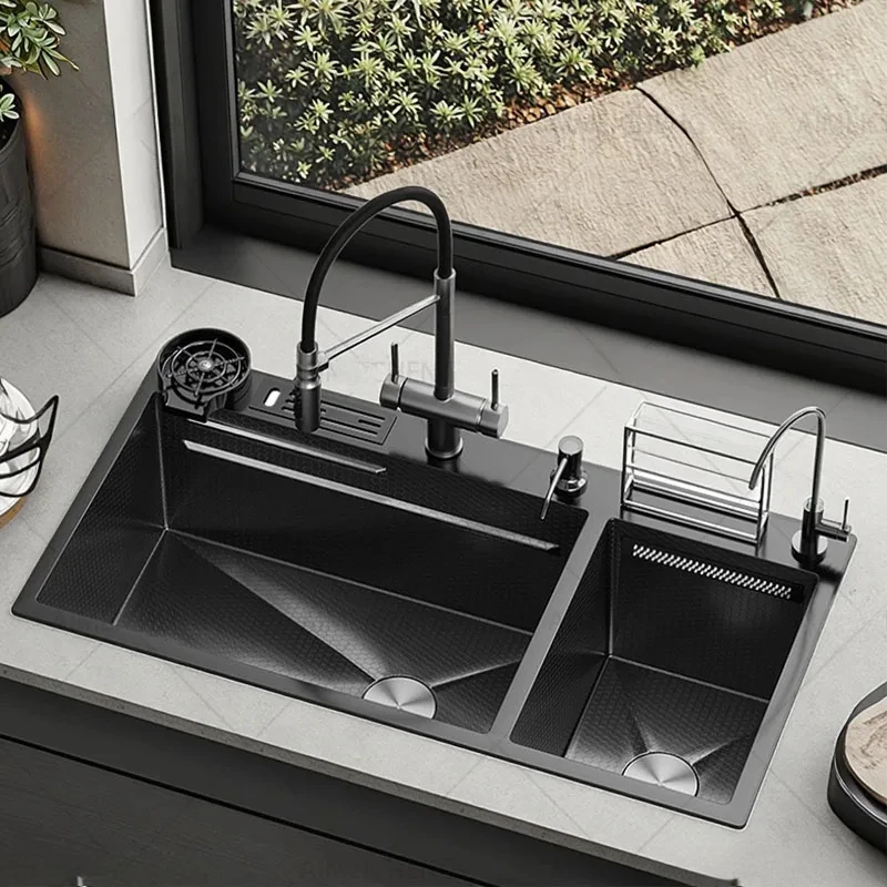 Double Sink Stainless Steel Kitchen Sinks With Waterfall Embossed Double Bowl multifunctional Dishwashing Basin
Double Sink Stainless Steel Kitchen Sinks With Waterfall Embossed Double Bowl multifunctional Dishwashing Basin