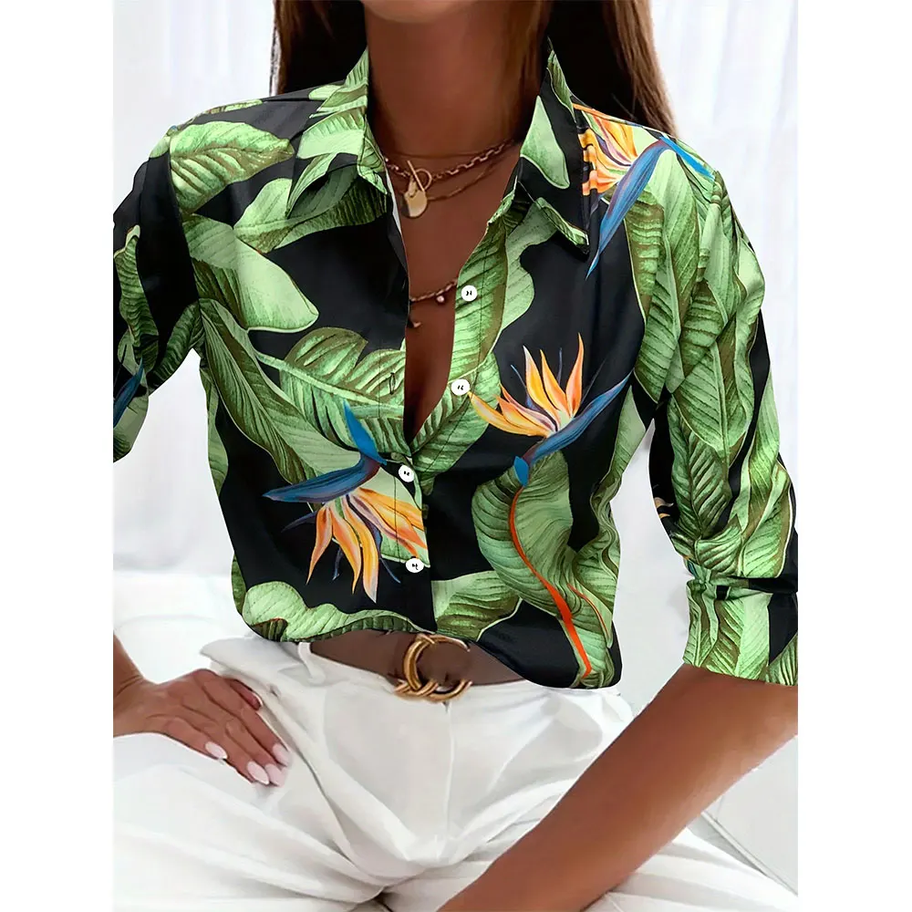 Summer Shirts Fashion Leaf Print Button-Down Shirt Ladies Large Size Lapel Long Sleeve Shirt Ladies Casual Elegant Evening Dress
Summer Shirts Fashion Leaf Print Button-Down Shirt Ladies Large Size Lapel Long Sleeve Shirt Ladies Casual Elegant Evening Dress