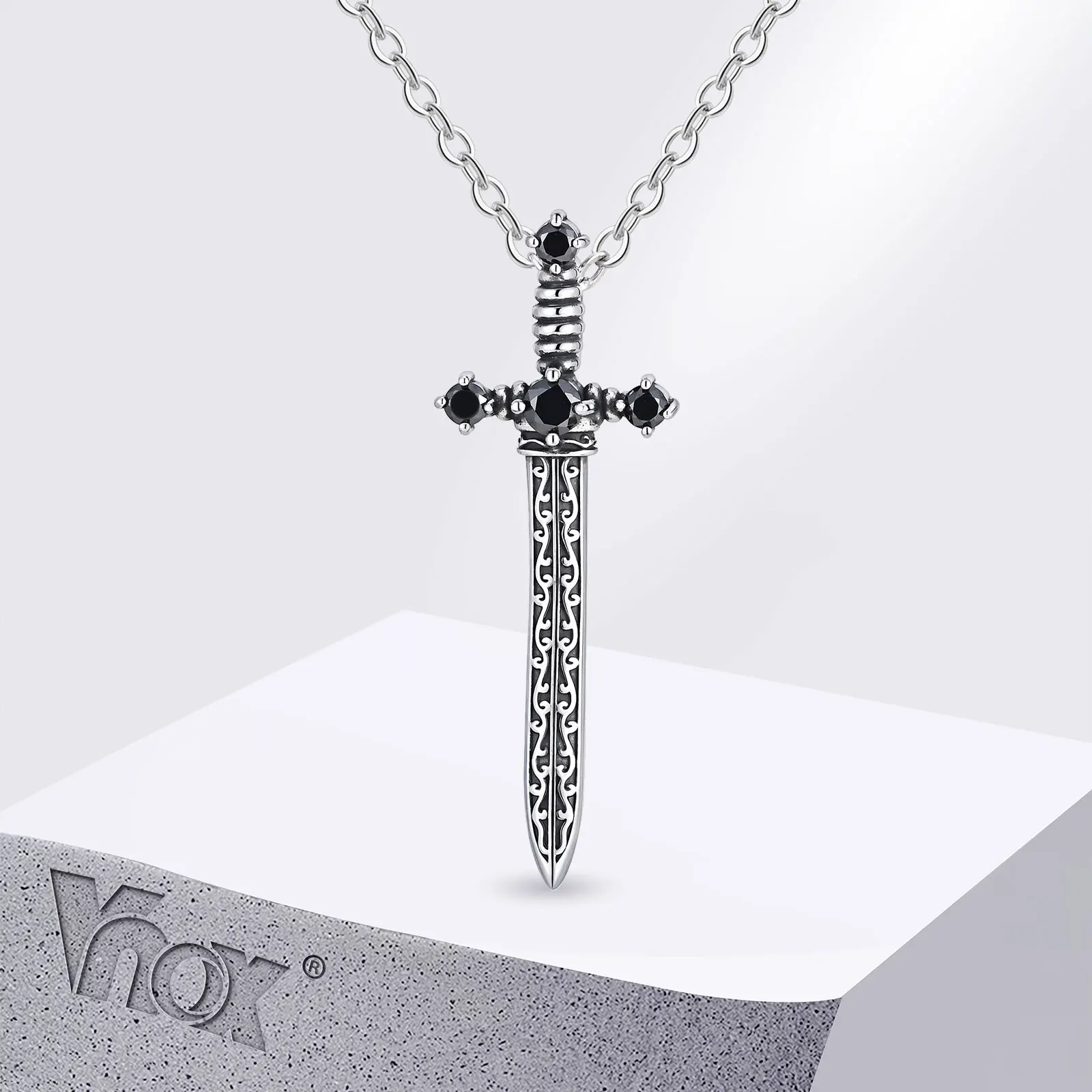 Vnox Stainless Steel Sword Pendant Necklace with Black Zircon Design, Waterproof Punk Fashion Jewelry Gift for Men Boys Son Dad 
Vnox Stainless Steel Sword Pendant Necklace with Black Zircon Design, Waterproof Punk Fashion Jewelry Gift for Men Boys Son Dad