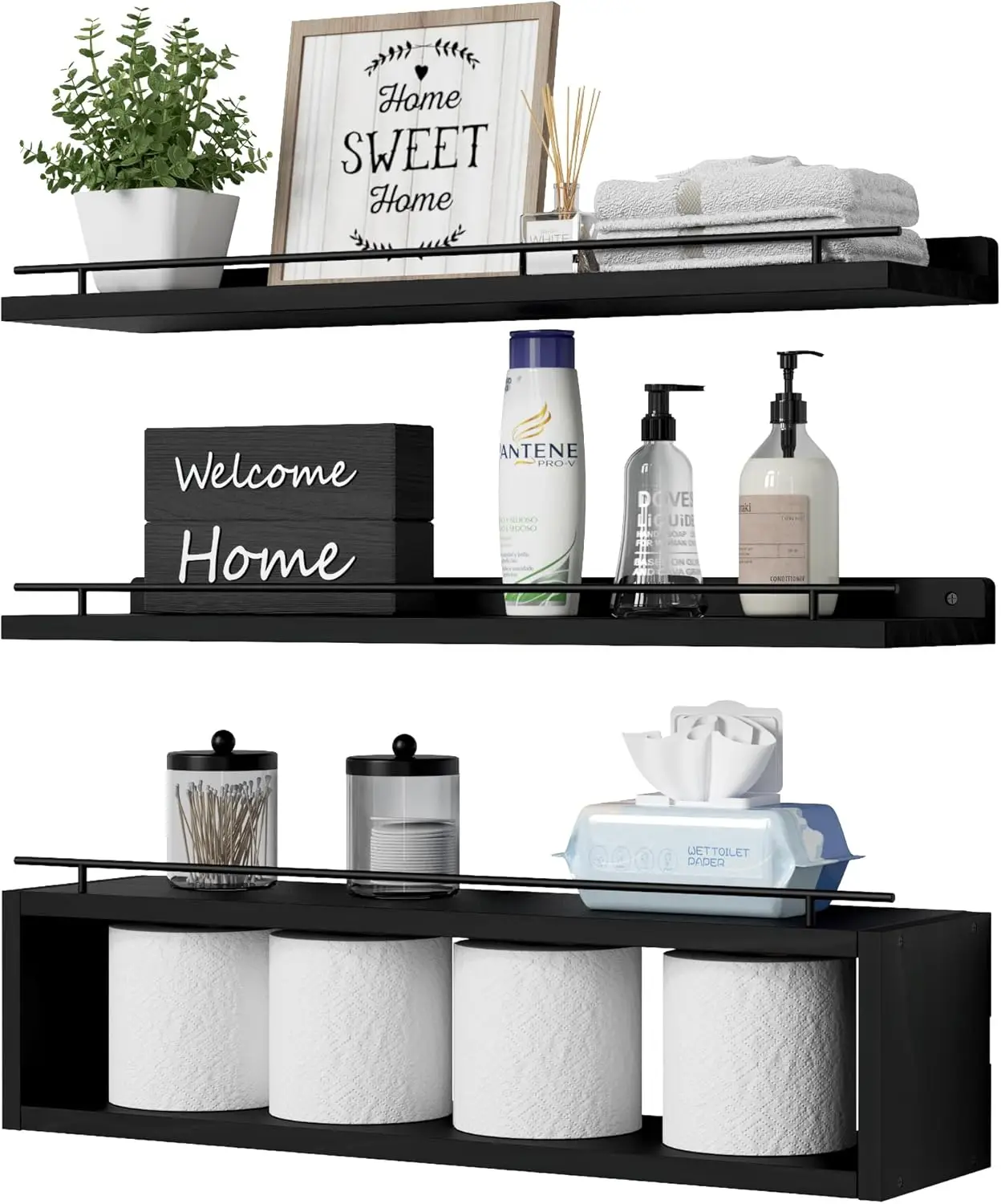 24-Inch Floating Shelves with Cube Storage, Metal Rail for Bathroom Decor and Organization, Over Toilet Black
24-Inch Floating Shelves with Cube Storage, Metal Rail for Bathroom Decor and Organization, Over Toilet Black