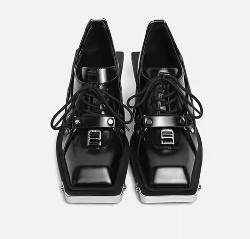 Autumn genuine leather metal square toe thick soled leather shoes for women's derby shoes
Autumn genuine leather metal square toe thick soled leather shoes for women's derby shoes