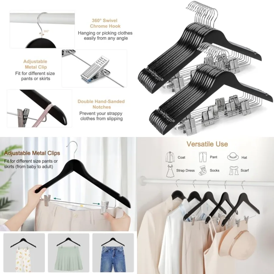 Wooden Suit Hangers with Adjustable Metal Clips,Solid Wood Coat Hangers, 360 Swivel Hook, Premium Clothes Hangers for Jacket, P
Wooden Suit Hangers with Adjustable Metal Clips,Solid Wood Coat Hangers, 360 Swivel Hook, Premium Clothes Hangers for Jacket, P
