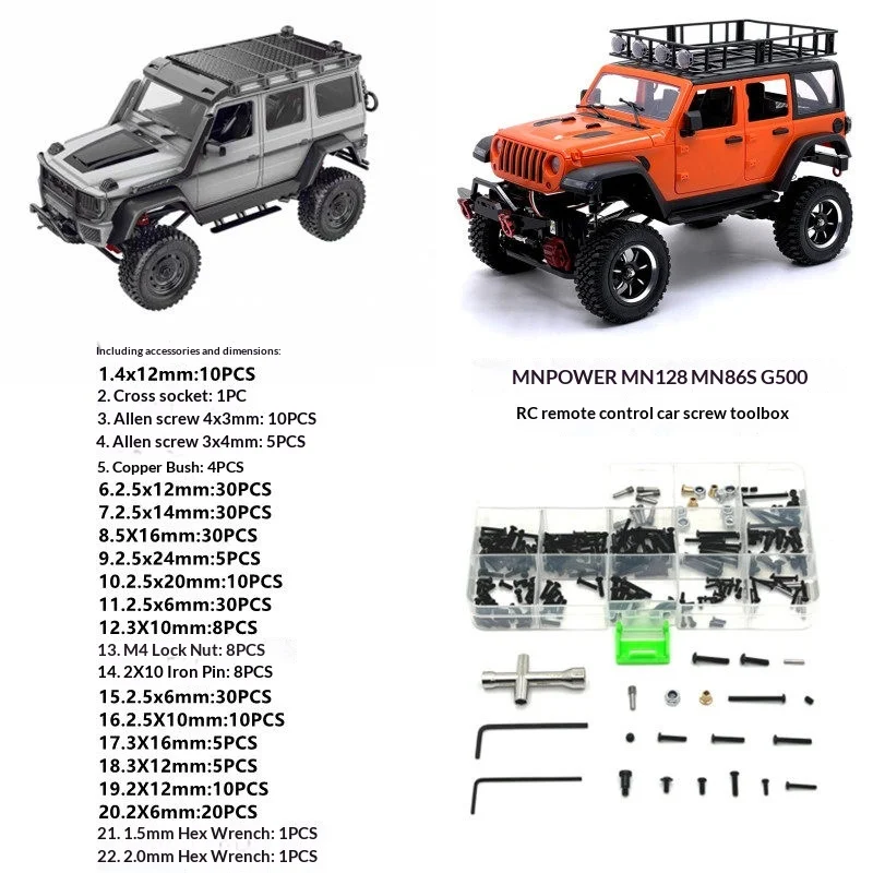 RC Car Screws Assortment Kit With Storage Box & Hex Wrench Repair Tools Fit For 1/12 MN128 MN86 RC Off Road Crawler Vehicle
RC Car Screws Assortment Kit With Storage Box & Hex Wrench Repair Tools Fit For 1/12 MN128 MN86 RC Off Road Crawler Vehicle