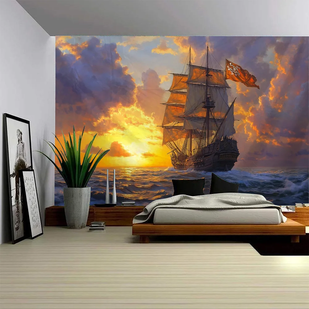 Pirate Ship Oil Painting Tapestry Retro Sea View Printed Wall Hanging Bohemian Hippies Hanging Cloth Dormitory Home Decoration
Pirate Ship Oil Painting Tapestry Retro Sea View Printed Wall Hanging Bohemian Hippies Hanging Cloth Dormitory Home Decoration
