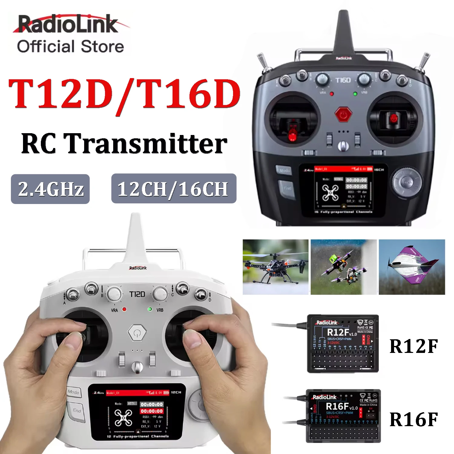 RadioLink T12D/T16D 2.4GHz 12/16Channels RC Radio System Transmitter w/R12F R16F Receiver for RC FPV Drone Fixed Wing Airplane
RadioLink T12D/T16D 2.4GHz 12/16Channels RC Radio System Transmitter w/R12F R16F Receiver for RC FPV Drone Fixed Wing Airplane