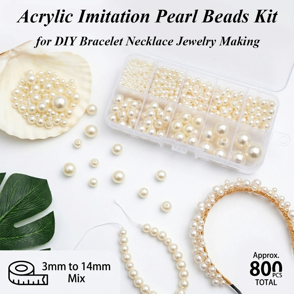 800pcs Acrylic Imitation Pearl Beads Kit, 3-14mm Multi-Size Mixed Round Spacer Pearls for DIY Jewelry Necklace Bracelet Craft
800pcs Acrylic Imitation Pearl Beads Kit, 3-14mm Multi-Size Mixed Round Spacer Pearls for DIY Jewelry Necklace Bracelet Craft
