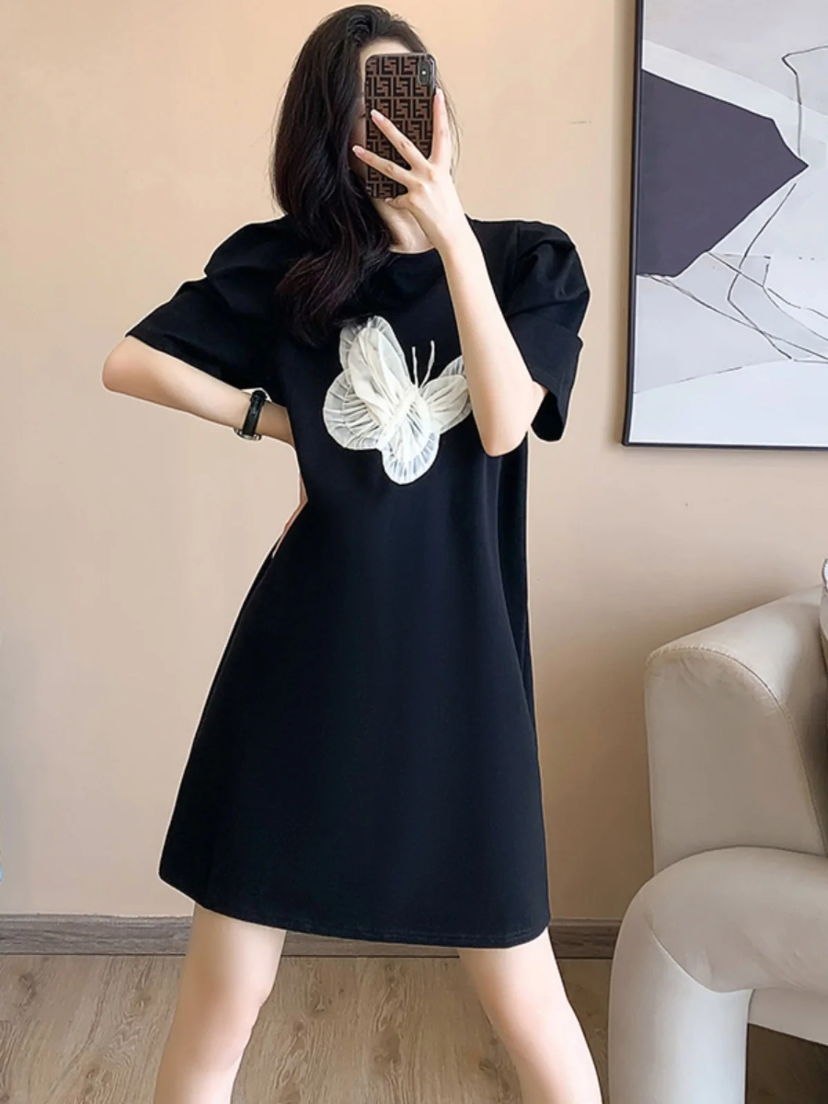 Slimming Black T-Shirt Dress for Women Summer New Style Short Sleeve Dress Pear Shape Body Covering Belly Knot Natu...
Slimming Black T-Shirt Dress for Women Summer New Style Short Sleeve Dress Pear Shape Body Covering Belly Knot Natu...