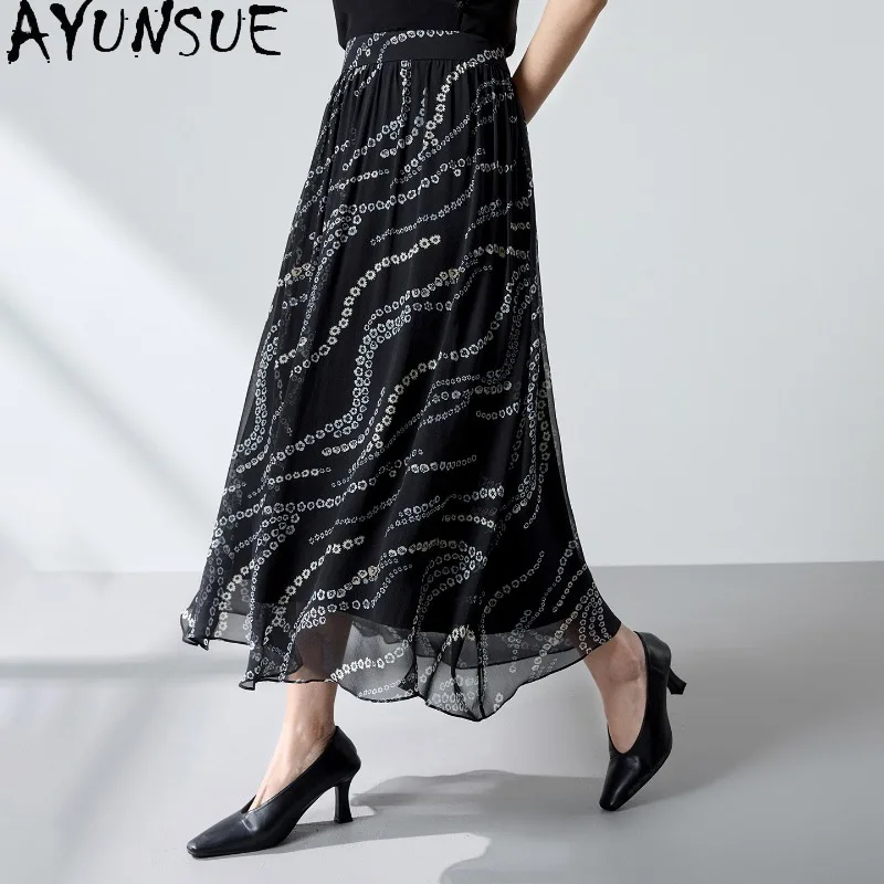 AYUNSUE 100% Silk Women's Skirts Georgette Printed Skirts for Women High Waist A-line Flowing Black Skirt Woman Clothes Юбка
AYUNSUE 100% Silk Women's Skirts Georgette Printed Skirts for Women High Waist A-line Flowing Black Skirt Woman Clothes Юбка