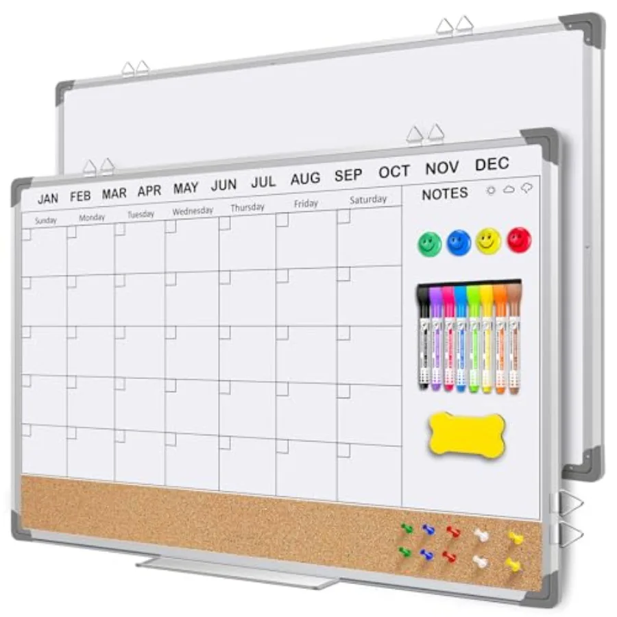 Whiteboard Calendar for Wall 36x24 Inch Dry Erase Board with Calendar and Cork Board Combo Double Sided/Magnetic/Aluminum Frame
Whiteboard Calendar for Wall 36x24 Inch Dry Erase Board with Calendar and Cork Board Combo Double Sided/Magnetic/Aluminum Frame