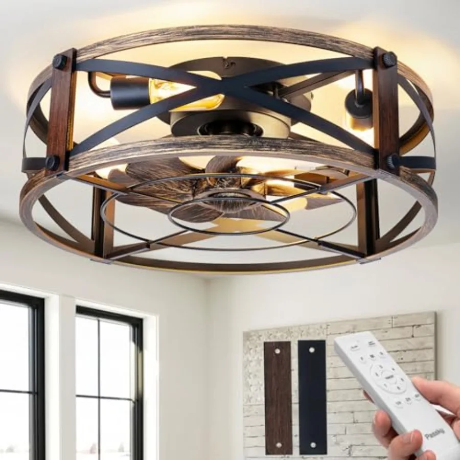 20 Farmhouse Flush Mount Ceiling Fan with Light and Remote, Industrial Black Metal Caged Low Profile Fandelier, 6-Speed Bladele
20 Farmhouse Flush Mount Ceiling Fan with Light and Remote, Industrial Black Metal Caged Low Profile Fandelier, 6-Speed Bladele