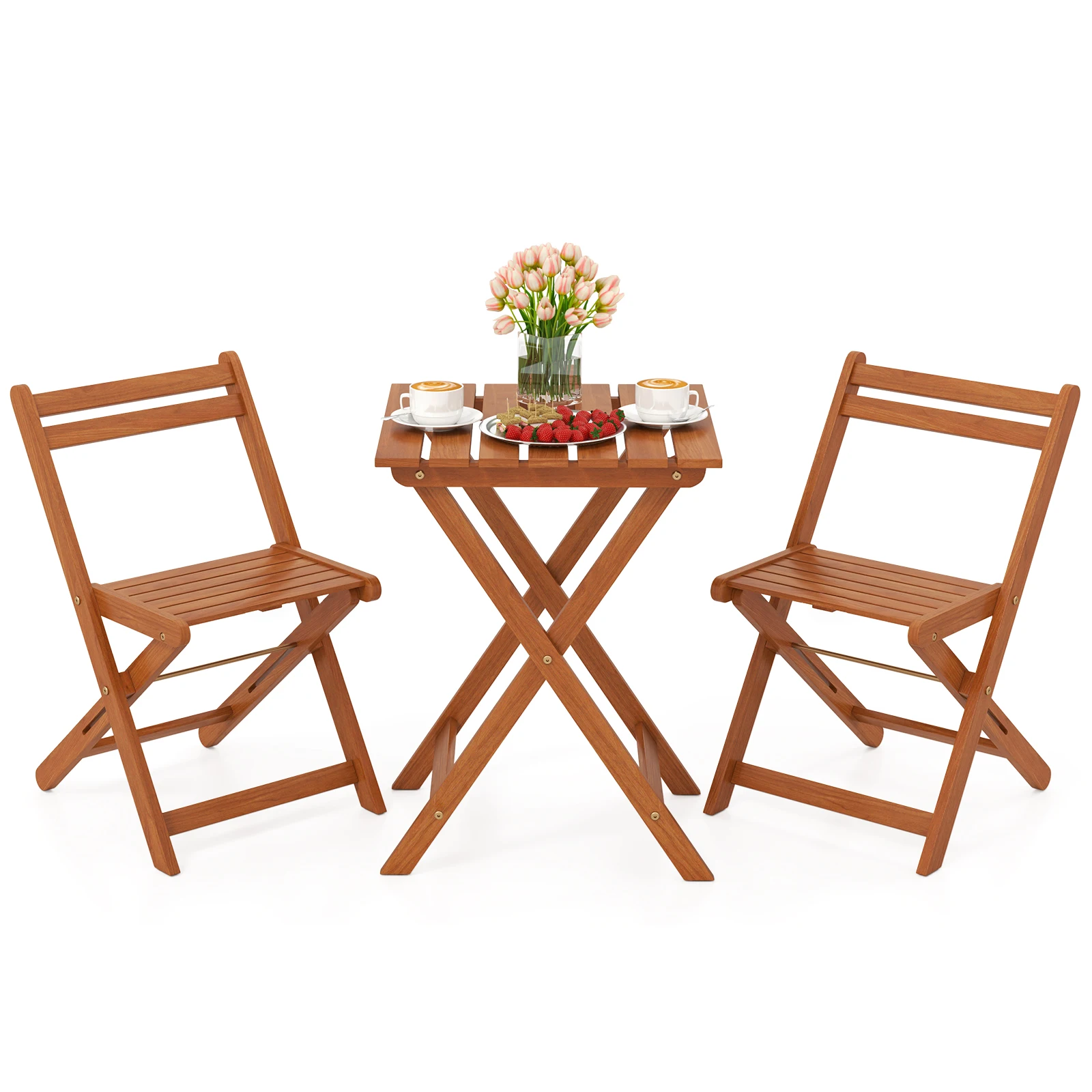 3 PCS Outdoor Wood Bistro Set w/ 2 Folding Chairs & Dining Table for Backyard
3 PCS Outdoor Wood Bistro Set w/ 2 Folding Chairs & Dining Table for Backyard